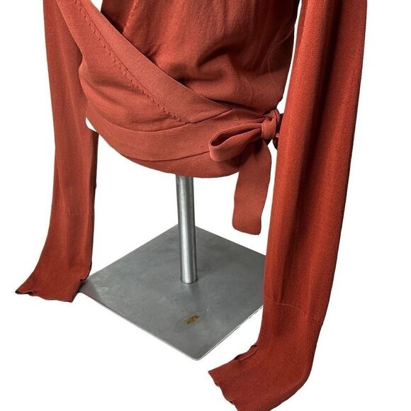 Leith rust colored crop knit wrap cardigan size S - Picture 3 of 11